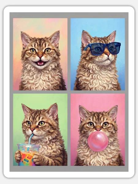 Katzen Selkirk Rex Katze - Sticker Größe S (10 x 10 cm) - Mattweiß