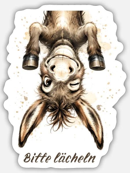 Bitte lächeln – Lustiger Esel - Sticker Größe S (10 x 10 cm) - Mattweiß