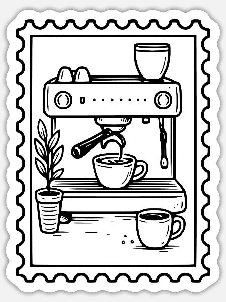 Retro-Kaffeemaschine und Kaffeesüchtiger - Sticker Größe S (10 x 10 cm) - Mattweiß
