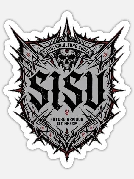 Finnisches Sisu Schildschädel Dunkle Kunstgym - Sticker Größe S (10 x 10 cm) - Mattweiß