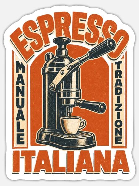 Espresso Manuale – Echte italienische Kaffeekunst - Sticker Größe S (10 x 10 cm) - Mattweiß
