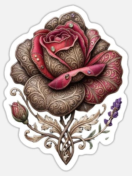 Schnitzte Rose - Sticker Größe S (10 x 10 cm) - Mattweiß