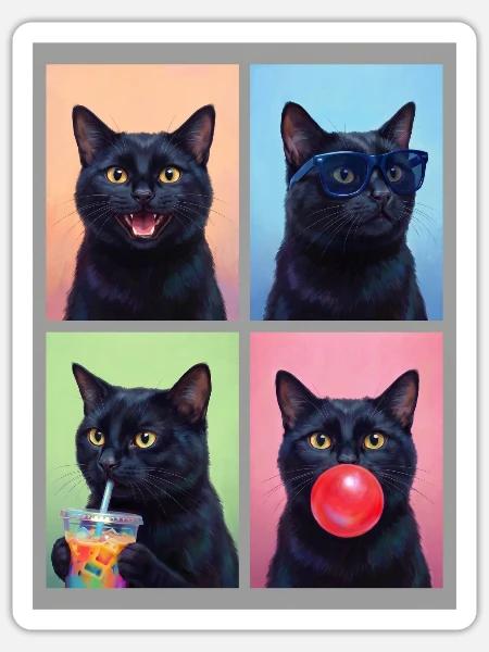 Katzen schwarze Katze - Sticker Größe S (10 x 10 cm) - Mattweiß