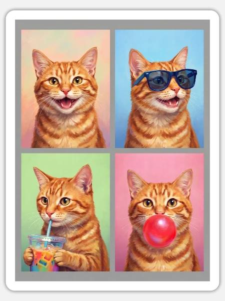 Katzen orange Tabby Katze - Sticker Größe S (10 x 10 cm) - Mattweiß