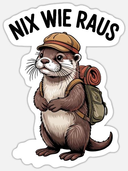 Abenteuer Otter - Sticker Größe S (10 x 10 cm) - Mattweiß