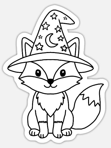 Fuchs-Zauberer Niedlicher Magiehut - Sticker Größe S (10 x 10 cm) - Mattweiß