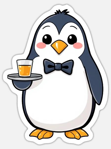 Pinguin-Kellner - Sticker Größe S (10 x 10 cm) - Mattweiß