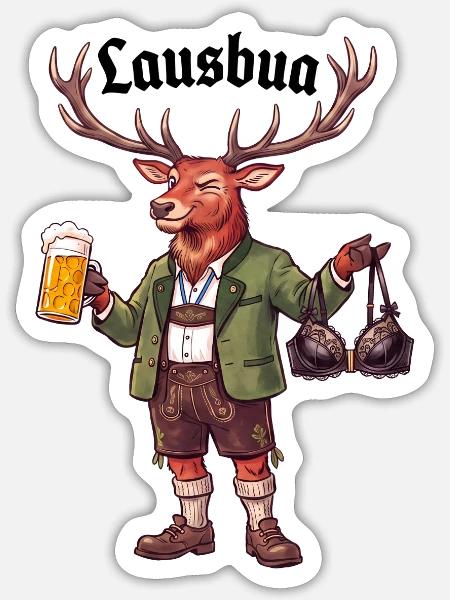 Lausbua Hirsch - Sticker Größe S (10 x 10 cm) - Mattweiß