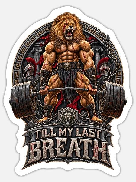 Löwe Gewichtheben Training Spruch - Sticker Größe S (10 x 10 cm) - Mattweiß