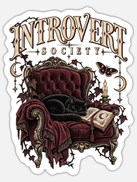 Introvert Society – Gothic Katze - Sticker Größe S (10 x 10 cm) - Mattweiß