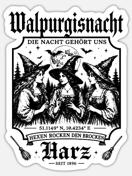 Hexen Geschenkidee Brocken Köstüm - Sticker Größe S (10 x 10 cm) - Mattweiß
