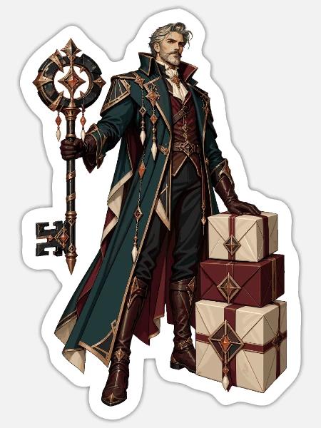 Runenmagier mit Geschenken - Sticker Größe S (10 x 10 cm) - Mattweiß