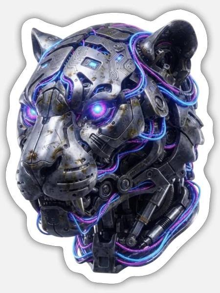 Neon-Tiger Kopf - Sticker Größe S (10 x 10 cm) - Mattweiß