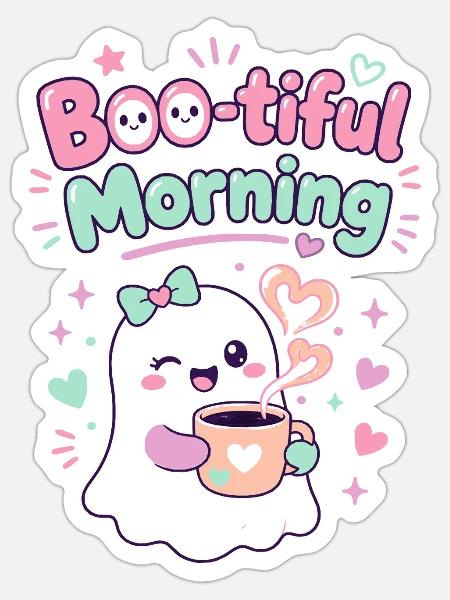 Boo-tiful Morning Geist Kaffee - Sticker Größe S (10 x 10 cm) - Mattweiß