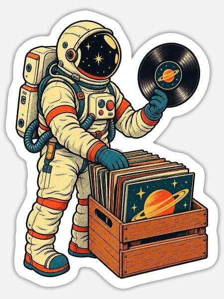 Astronaut Vinyl Sammler - Sticker Größe S (10 x 10 cm) - Mattweiß