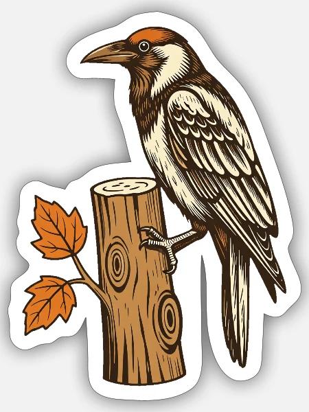 Specht am Herbststamm - Sticker Größe S (10 x 10 cm) - Mattweiß