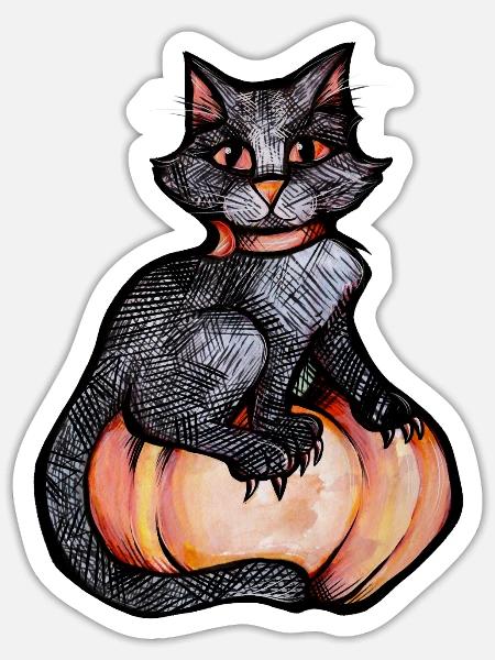 Mitternachtskatze auf Kürbis - Sticker Größe S (10 x 10 cm) - Mattweiß