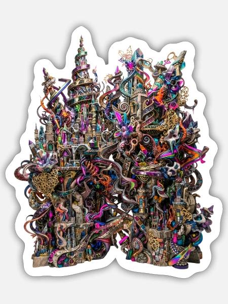 Psychedelisches Fantasy Schloss Zauberwelt Kunst - Sticker Größe S (10 x 10 cm) - Mattweiß