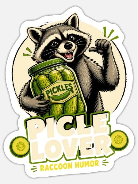 Waschbär Pickle-Lover Cartoon - Sticker Größe S (10 x 10 cm) - Mattweiß