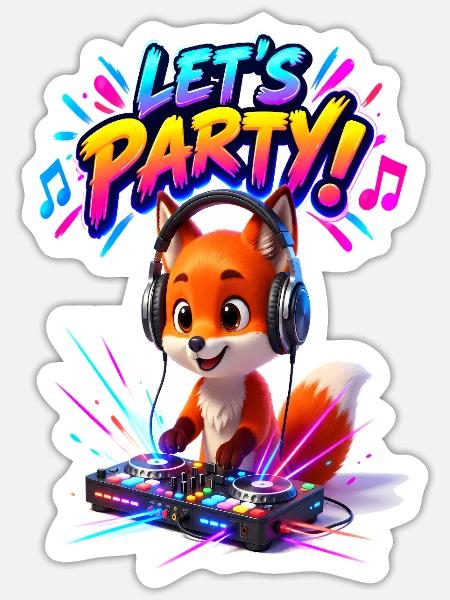 Fox DJ: Lasst uns feiern - Sticker Größe S (10 x 10 cm) - Mattweiß