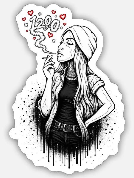  1200 smoking Lady Herzchenrauch - Sticker Größe S (10 x 10 cm) - Mattweiß