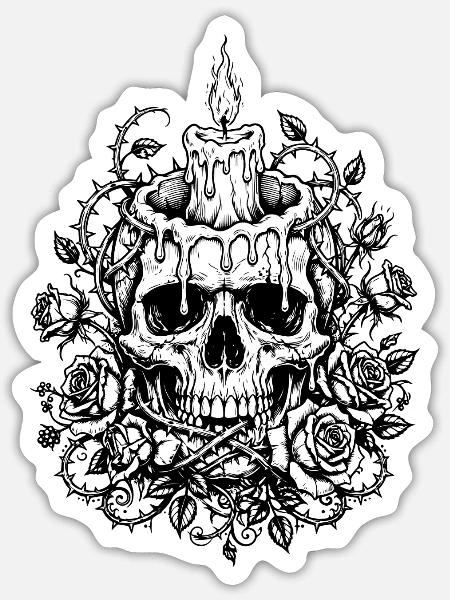 Floral Skull Spooky Halloween - Sticker Größe S (10 x 10 cm) - Mattweiß