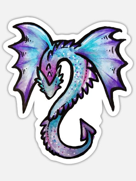 Azurblauer Drachen-Aquarellwappen - Sticker Größe S (10 x 10 cm) - Mattweiß