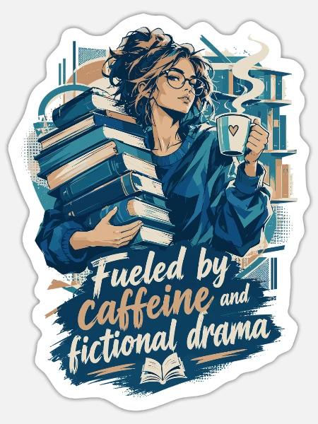 Fueled by Caffeine and Fictional Drama Kaffee - Sticker Größe S (10 x 10 cm) - Mattweiß