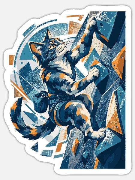 Abstrakte Boulder-Katze beim Klettern Design - Sticker Größe S (10 x 10 cm) - Mattweiß