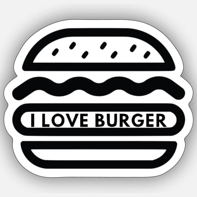 J’adore Burger - Sticker taille S (10 x 10 cm) - blanc mat