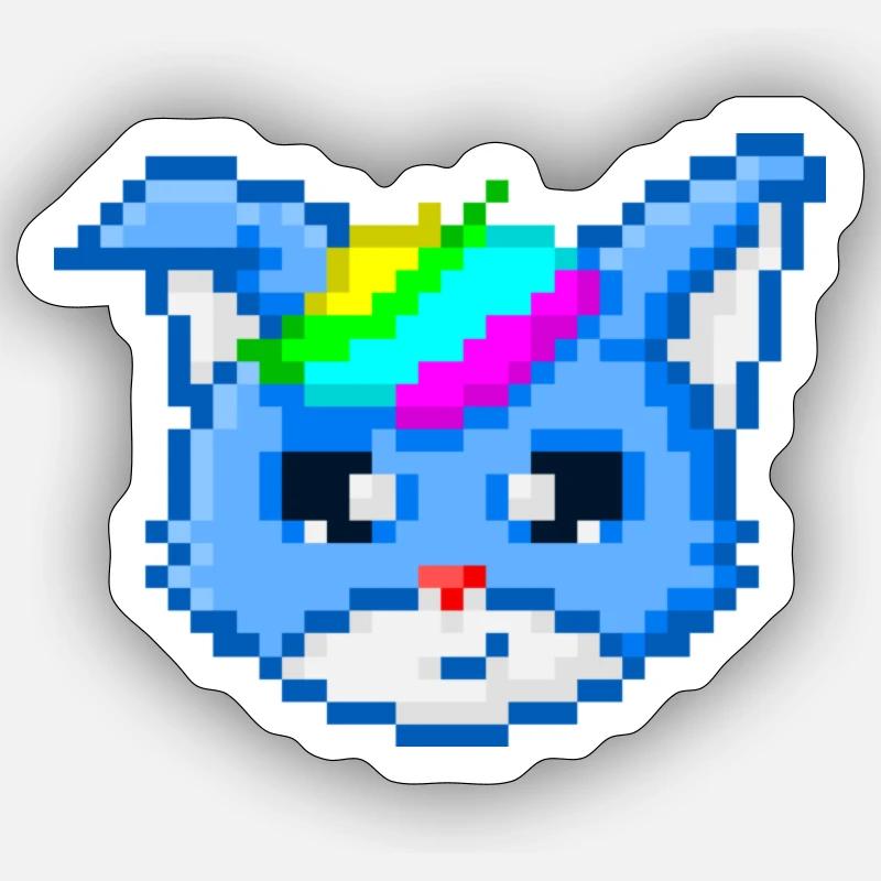 Pixelart Blue fox - Sticker taille S (10 x 10 cm) - blanc mat