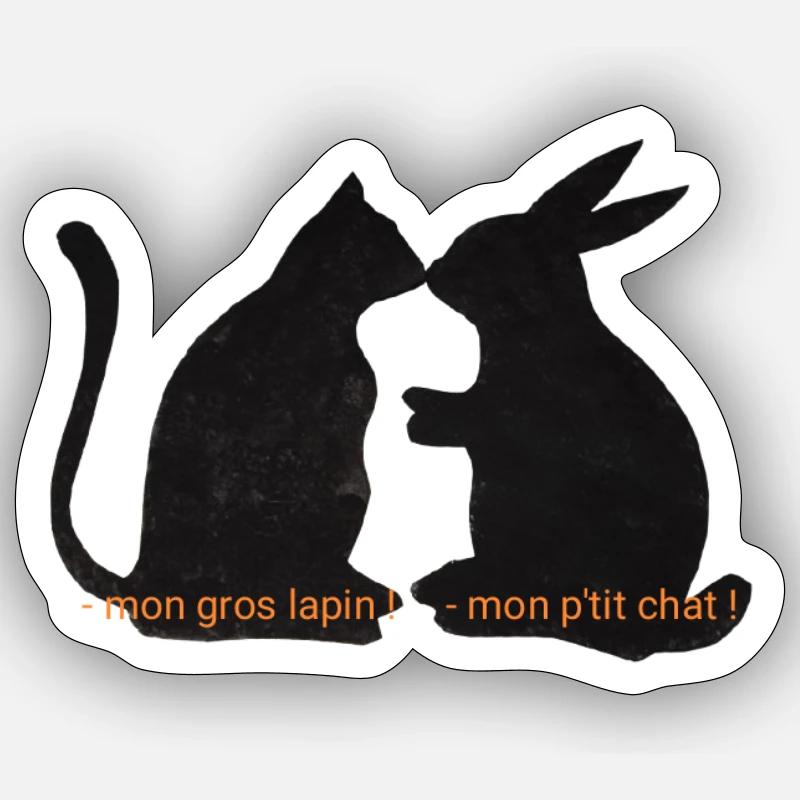 Cat and rabbit friends, romantic relationship Sticker size S (10 x 10 cm)