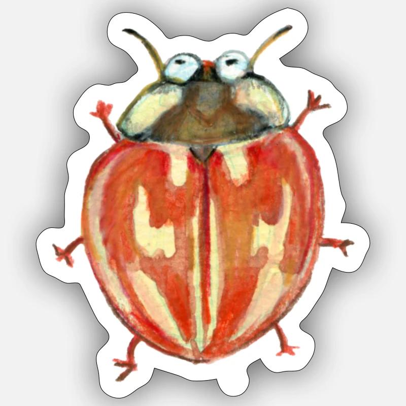 Coccinelle rayée - Sticker taille S (10 x 10 cm) - blanc mat
