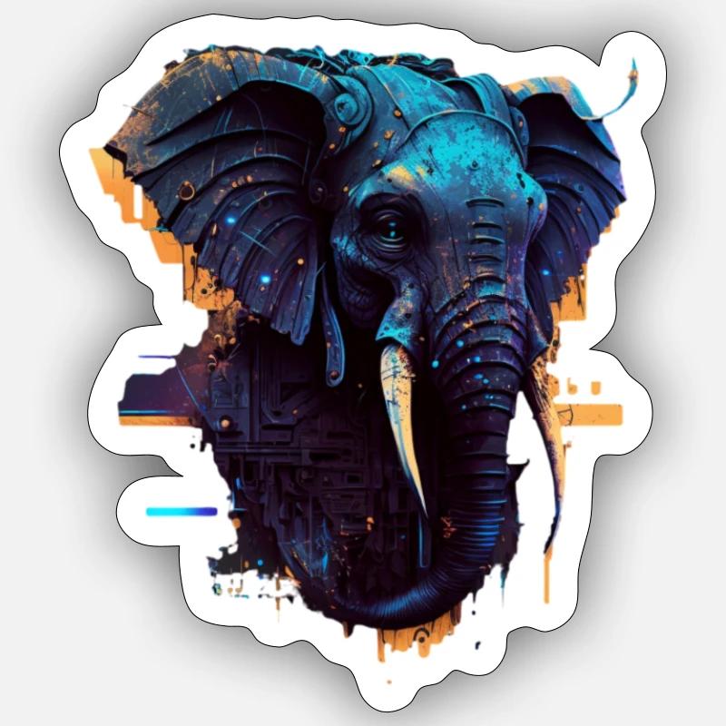 Cyber Elephant - Sticker Größe S (10 x 10 cm) - Mattweiß