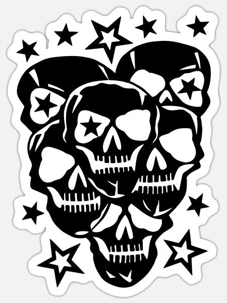 Totenköpfe, Sterne, Skull - Sticker Größe S (10 x 10 cm) - Mattweiß