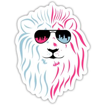 Löwe mit Sonnenbrille - Sticker Größe S (10 x 10 cm) - Mattweiß - Vorne