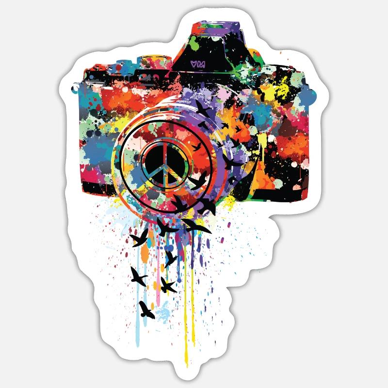 splattered camera - Sticker taille S (10 x 10 cm) - blanc mat