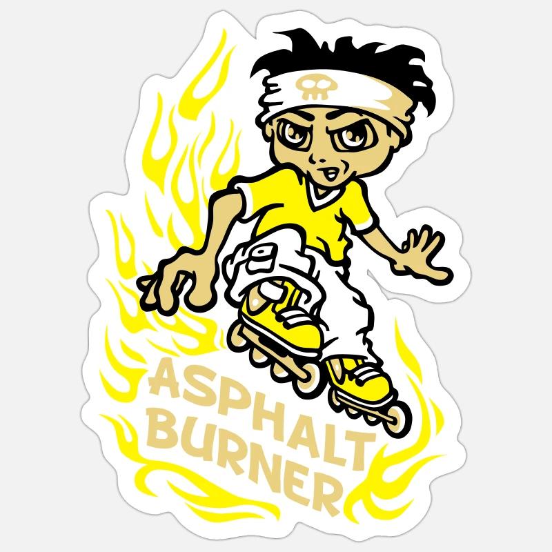 Garçon et rollers en ligne - Sticker taille S (10 x 10 cm) - blanc mat
