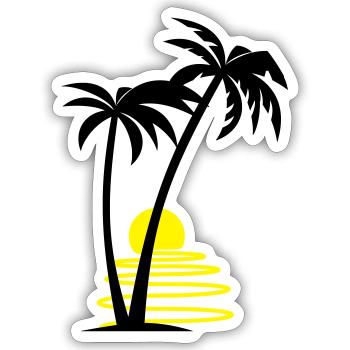 Palmiers avec soleil - Sticker taille S (10 x 10 cm) - blanc mat - Devant
