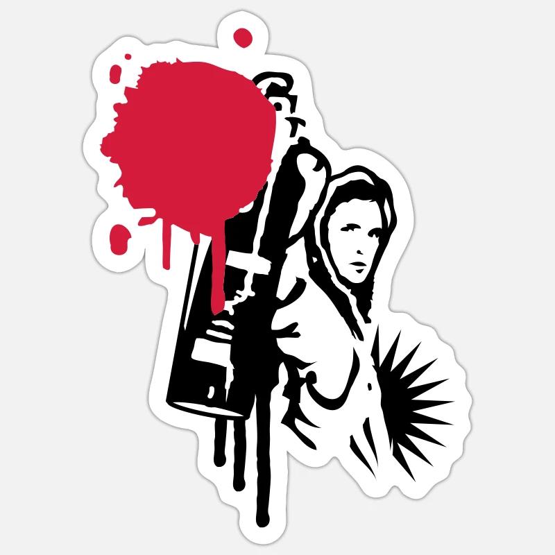 Graffiti sprayer mit Sprühdose im Graffiti Stil - Sticker Größe S (10 x 10 cm) - Mattweiß