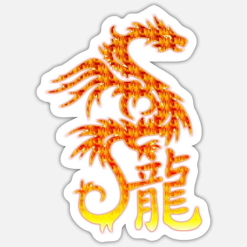 Dragon de Feu avec les caractères chinois - Sticker taille S (10 x 10 cm) - blanc mat