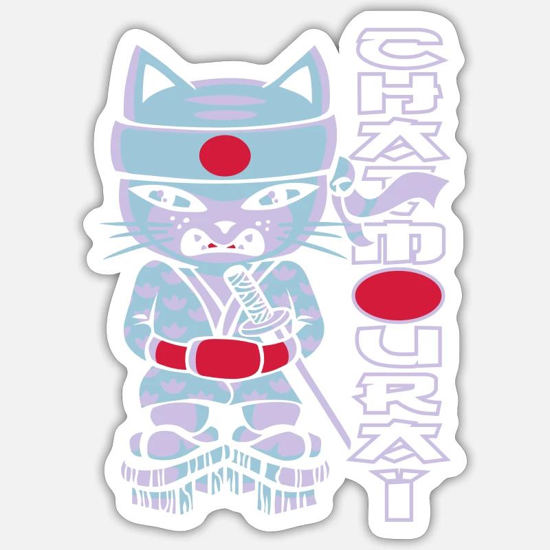 Chat mouraï flex - Sticker taille S (10 x 10 cm) - blanc mat