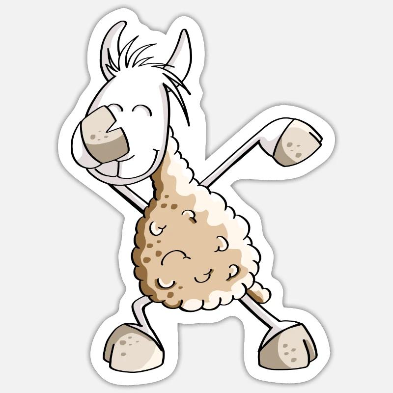Dab Dance Lama - Dabbing Alpaka - Fun Comic - Sticker Größe S (10 x 10 cm) - Mattweiß