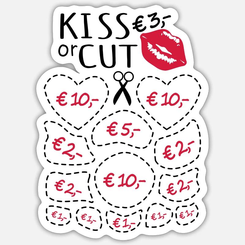 Junggesellenabschied Küssen oder Ausschneiden - Sticker Größe S (10 x 10 cm) - Mattweiß