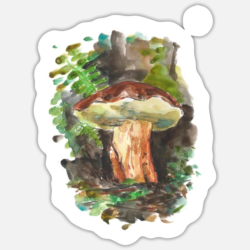 Forêt / champignons / champignons - Sticker taille S (10 x 10 cm) - blanc mat