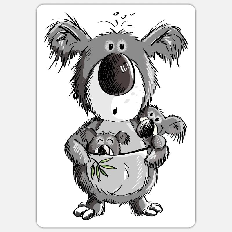 Süßer Koala Bär mit Kindern Comic - Sticker Größe S (10 x 10 cm) - Mattweiß