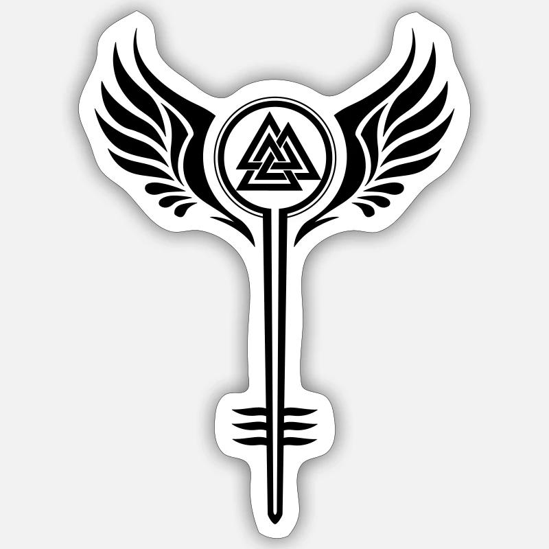 Walküre mit Valknut Wikinger Symbol - Sticker Größe S (10 x 10 cm) - Mattweiß