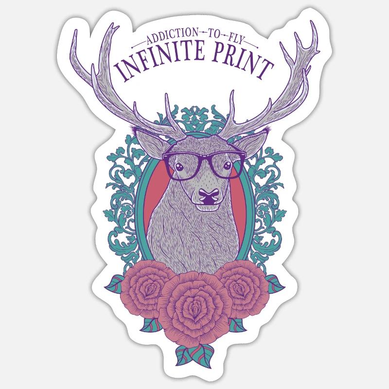 Cerf hipster - Sticker taille S (10 x 10 cm) - blanc mat