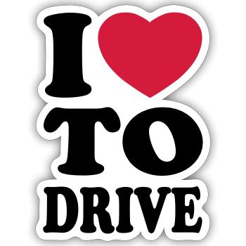 I love to drive - J'aime conduire - Sticker taille S (10 x 10 cm) - blanc mat - Devant
