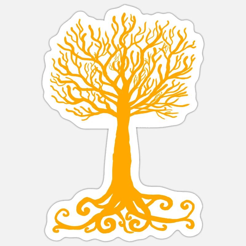 arbre jaune - Sticker taille S (10 x 10 cm) - blanc mat